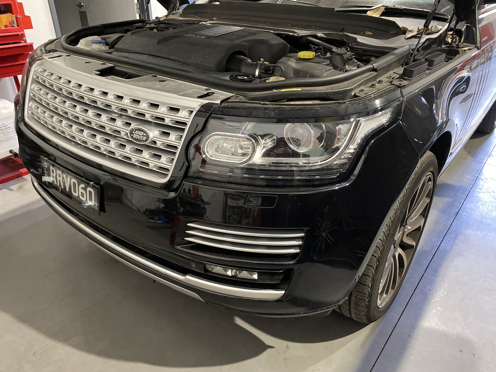 Range Rover on the hoist